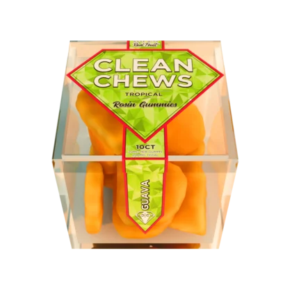 Guava Clean Chews scented smoke odor eliminator candle with tropical guava fragrance formulated to neutralize smoke and unwanted household odors.