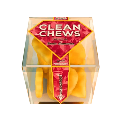 Passion Fruit Clean Chews scented smoke odor eliminator candle with sweet tropical passion fruit fragrance designed to neutralize smoke and lingering odors.